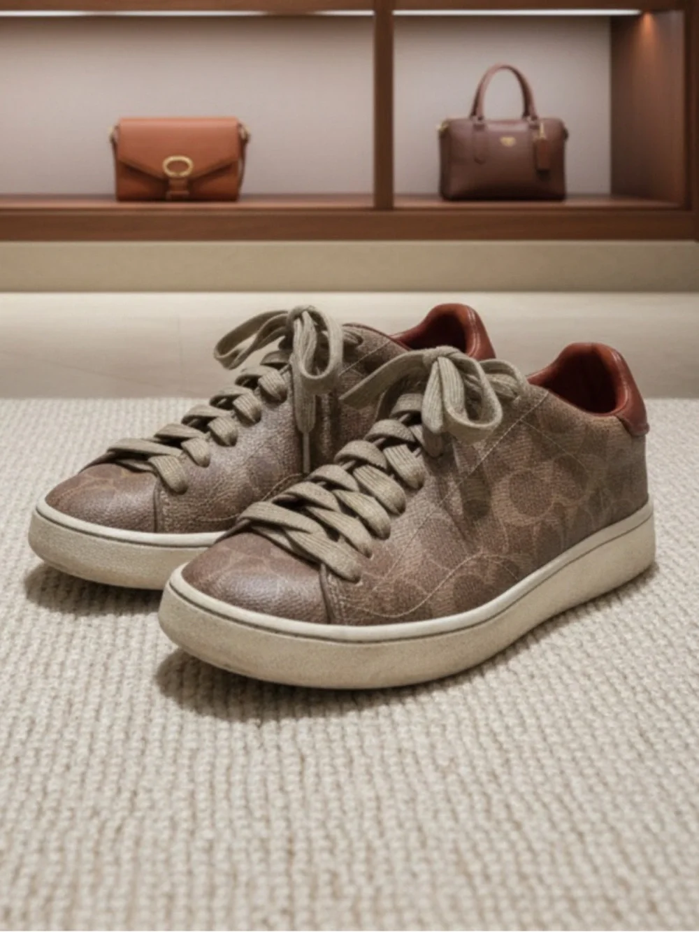 Coach Women’s Signature Canvas Sneakers with Brown Leather Trim - Picture 8 of 9